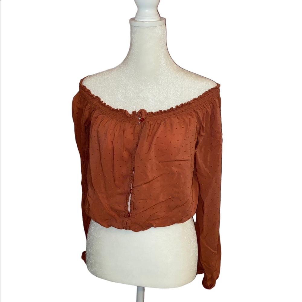 Off the shoulder long sleeve crop top